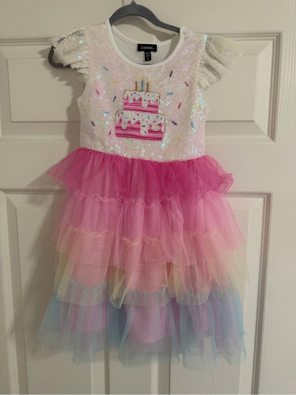 Zunie Pink & Rainbow Tulle Birthday Cake Party Dress